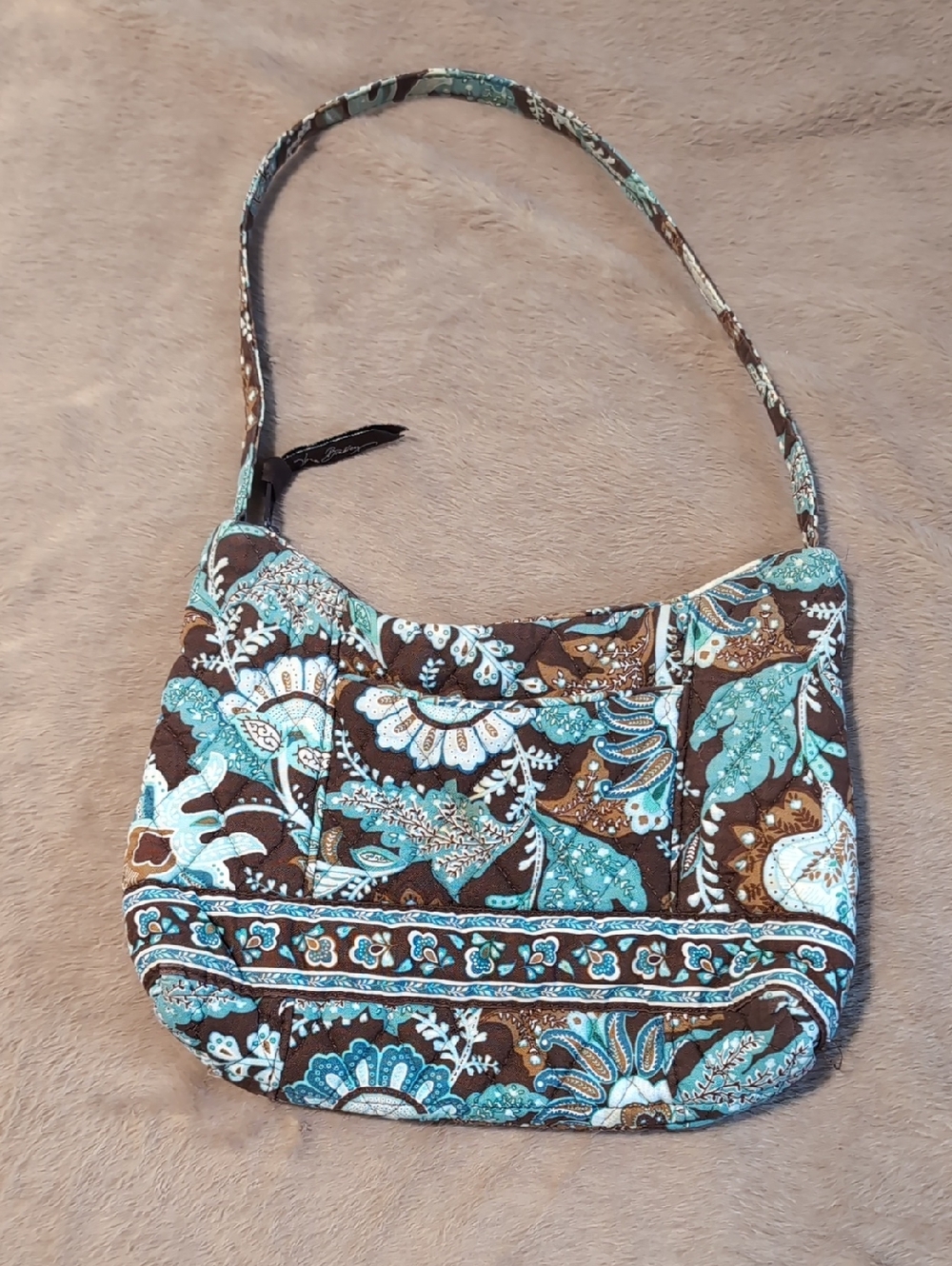Vera Bradley Teal and Brown Floral Quilted Shoulder Bag